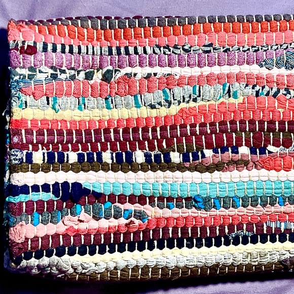 New Rice Love Clutch Bag Unique Woven Upcycled Burlap Rice Bag Multi Striped - Picture 2 of 8